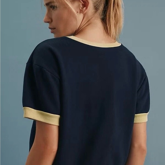 Anthropologie Navy and Yellow Crop Top - Picture 2 of 5